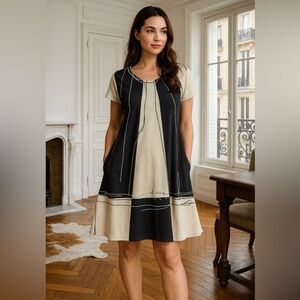 IPNG Women’s Deconstructed Pattern Shirt Dress Black/Cream Colorblock One-Size